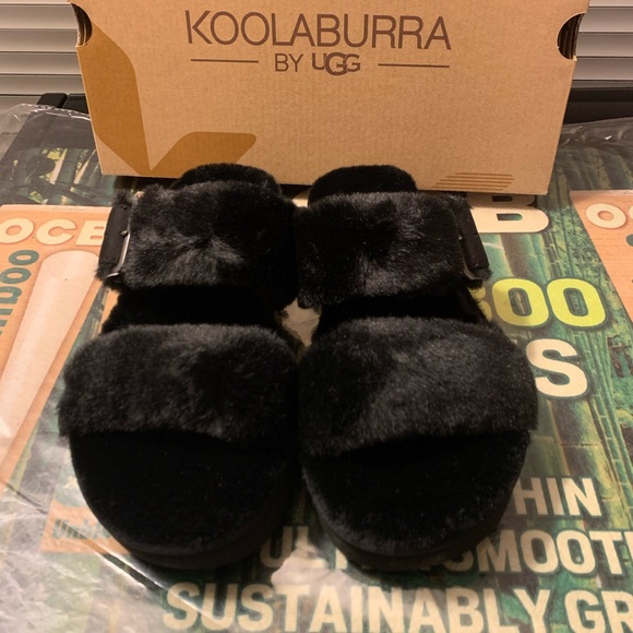 KOOLABURRA by UGG - W FURR-AH in Black Size 5W Brand New Sandal FAUX FUR - Picture 7 of 8
